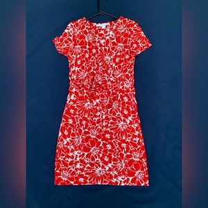 Diane von Furstenberg Zoe in Dahlia Small Poppy Floral Tie Waist Dress 4 Red
